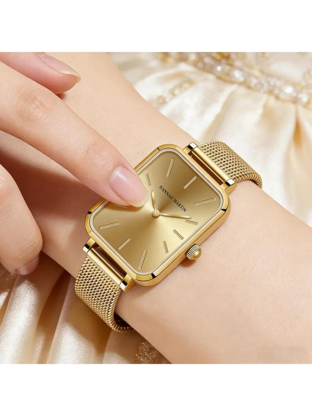 Women's All Gold Analog Quartz Stainless Steel Vintage Rectangular Luxury Watch